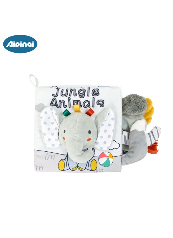 Black White Tail Cloth Book Baby Tear-resistant Early Education 3d Cognition Toy Non-toxic Fabric Book For Infants-Color:Grey Elephant Cloth Book  - Image 1