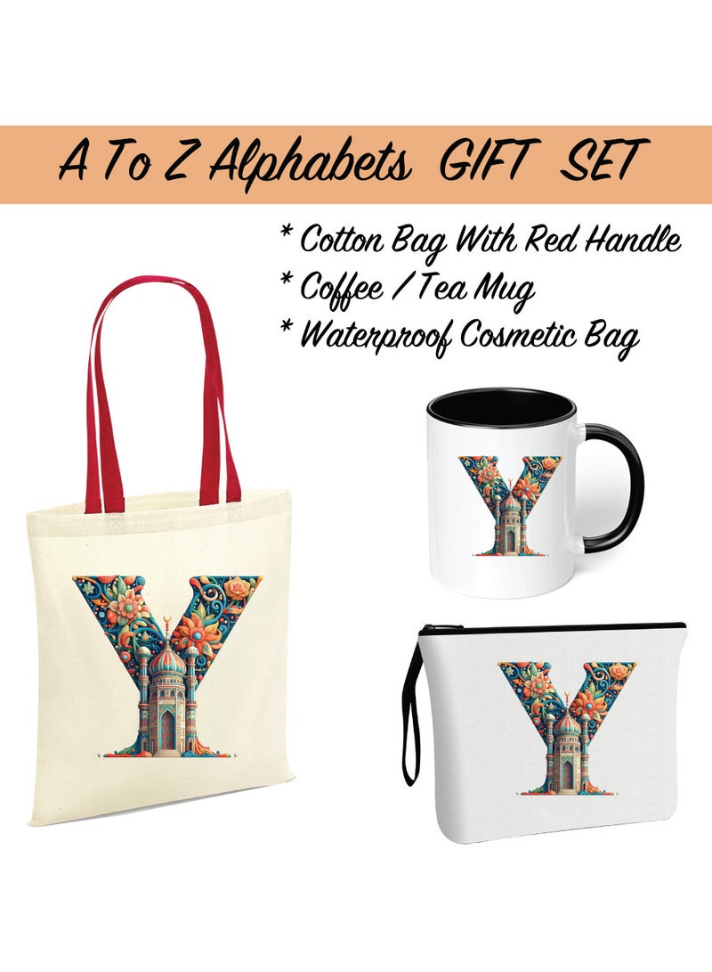 PRINTSHOP4ME Pack of 3 Initial Monogram Gift Set - Black Coffee Mug, Cosmetic Bag and Cotton Tote bag Set - Gift Set for Her - Perfect for Ramadan, School, Travel and Birthday Gift - Image 2