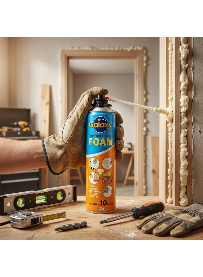 Galaxy Blue Polyurethane Foam 500ML - Professional Grade PU Spray Foam Insulation Sealant for Fixing, Sealing, Insulating & Mounting - Fast Setting 10 Minutes Tack Free - Multi-Purpose Construction Foam - Image 2