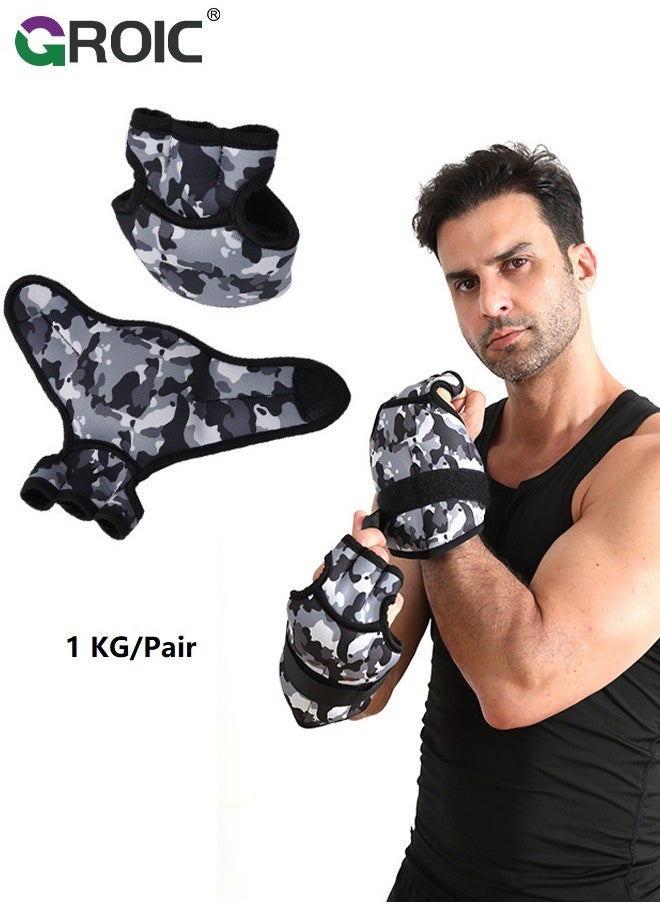 GROIC Hand Weight Glove, Wrist Weights with Thumb Loops Lock, 1 kg (0.5 kg Each) Finger Hand Weight Glove Weight Training Gloves, Iron Fitness Gloves, Washable for Gym Boxing Swimming Strength Training  - Image 1