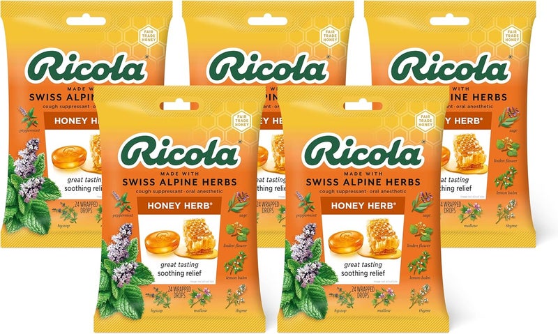 Ricola Ricola Honey Herb Herbal Cough Suppressant Throat Drops, 24ct Bag (Pack of 5)