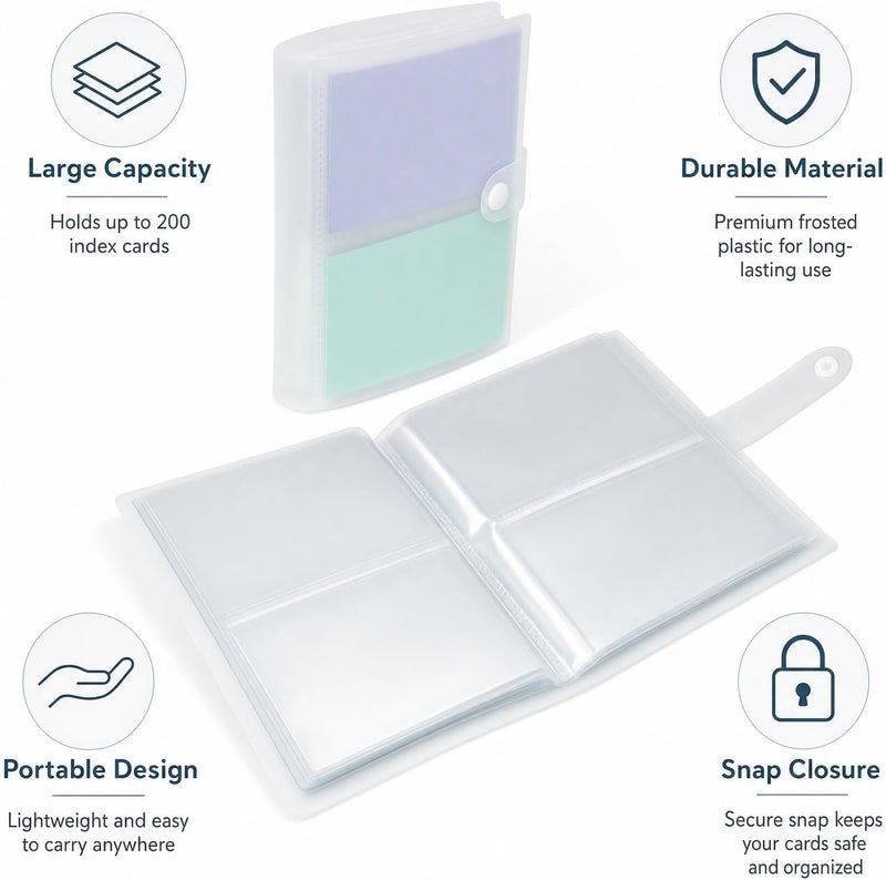 Jactales 3x5 Index Card Holder Organizer - Clear Indexcard Booklet Folder, Card Binder for Flash Card, Note Card Pretectors, 50 Sheets Plastic Sleeves, Stores up to 200 Cards - Image 3