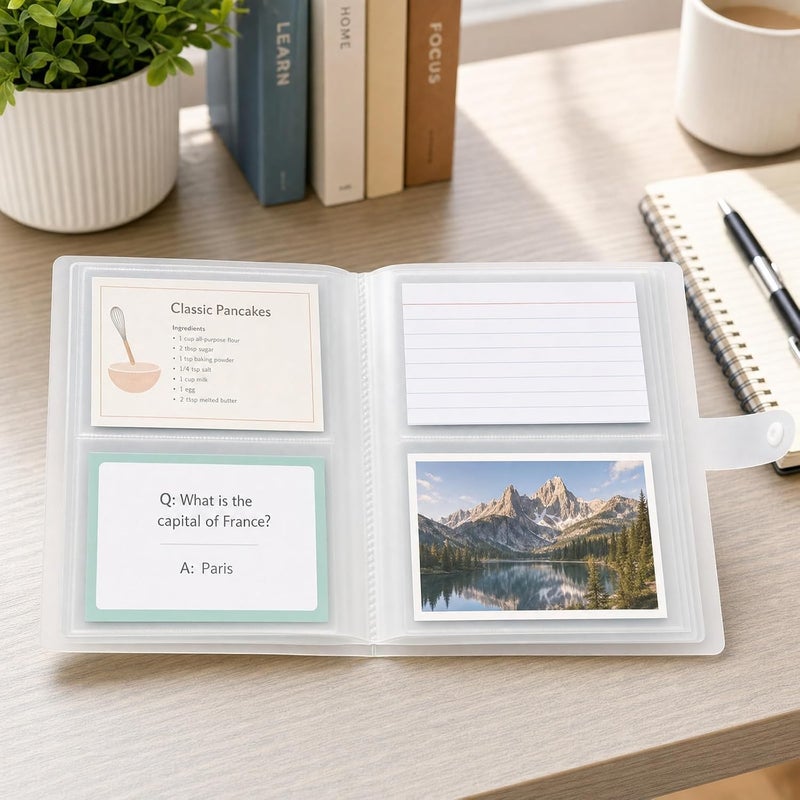 Jactales 3x5 Index Card Holder Organizer - Clear Indexcard Booklet Folder, Card Binder for Flash Card, Note Card Pretectors, 50 Sheets Plastic Sleeves, Stores up to 200 Cards - Image 4