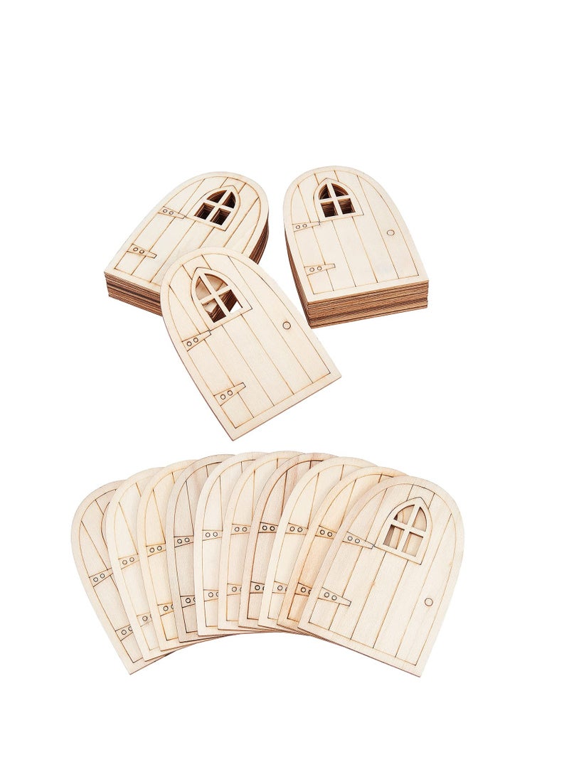 KASTWAVE - Fairy Garden Door, 30 Pcs Unpainted Wooden Fairy Door, Mini Blank Garden Door Decoration Pieces Hollow Out Wood Elf Door for Miniature DIY Craft Embellishments, for Fairy Tale Education Learning Toy - Image 1