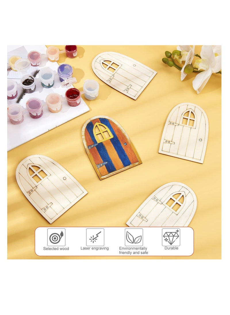 KASTWAVE - Fairy Garden Door, 30 Pcs Unpainted Wooden Fairy Door, Mini Blank Garden Door Decoration Pieces Hollow Out Wood Elf Door for Miniature DIY Craft Embellishments, for Fairy Tale Education Learning Toy - Image 1