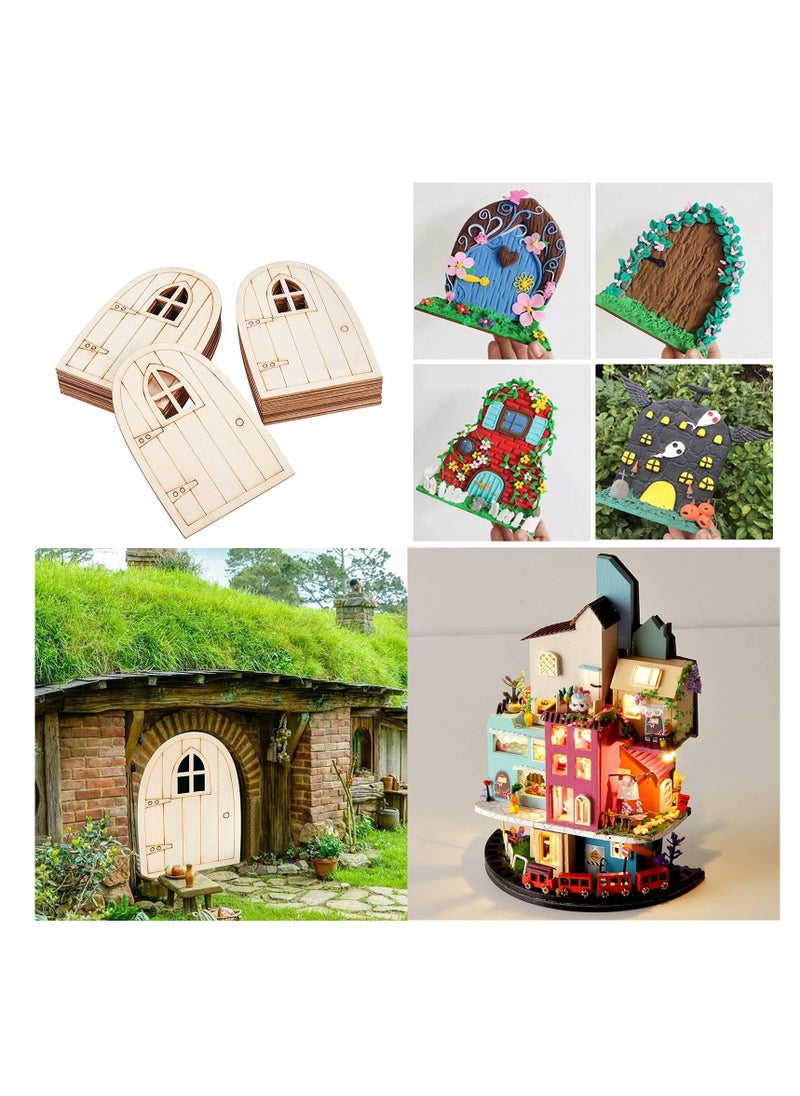 KASTWAVE - Fairy Garden Door, 30 Pcs Unpainted Wooden Fairy Door, Mini Blank Garden Door Decoration Pieces Hollow Out Wood Elf Door for Miniature DIY Craft Embellishments, for Fairy Tale Education Learning Toy - Image 1