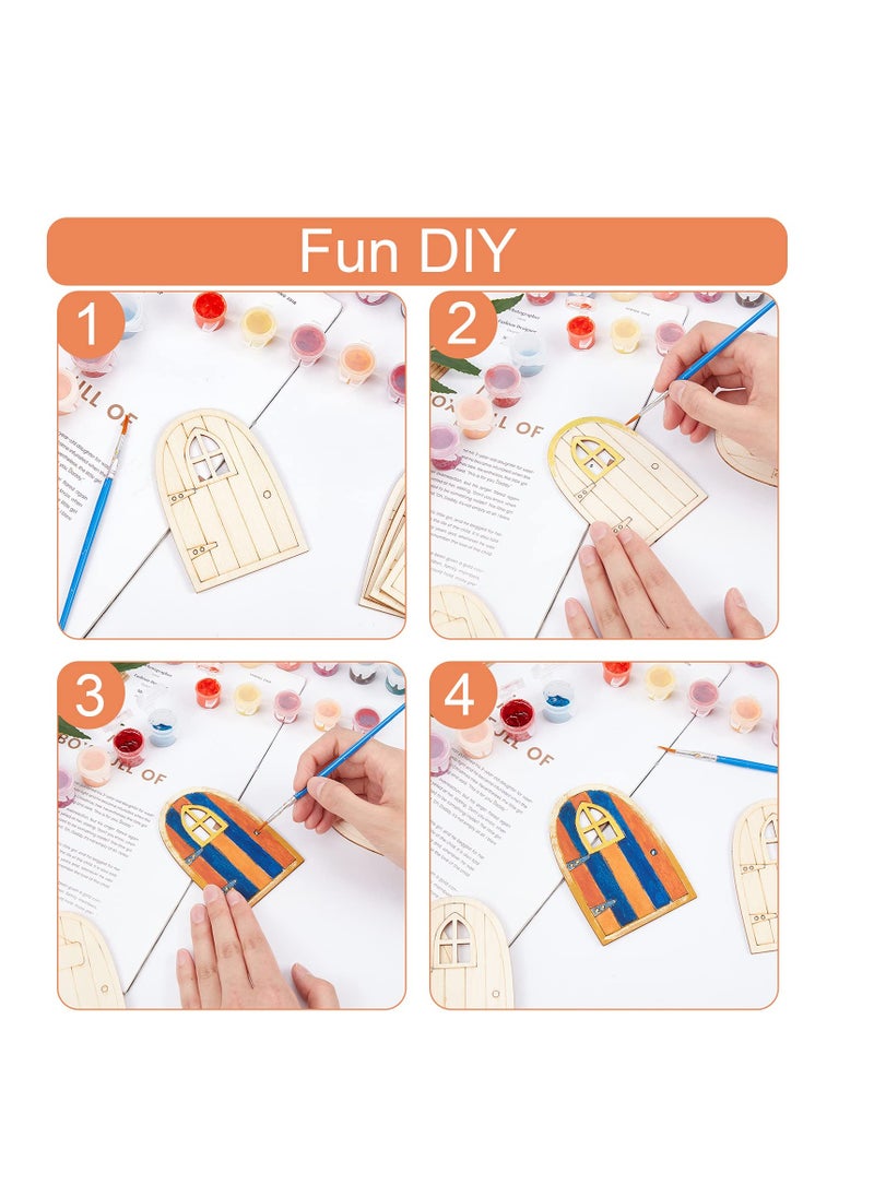 KASTWAVE - Fairy Garden Door, 30 Pcs Unpainted Wooden Fairy Door, Mini Blank Garden Door Decoration Pieces Hollow Out Wood Elf Door for Miniature DIY Craft Embellishments, for Fairy Tale Education Learning Toy - Image 1