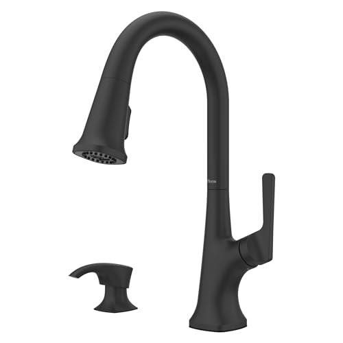 Pfister Ridgeline Kitchen Faucet with Pull Down Sprayer and Soap Dispenser Single Handle High Arc NSF Certified Spot Defense Matte Black Finish F5297RGSDB - Image 1