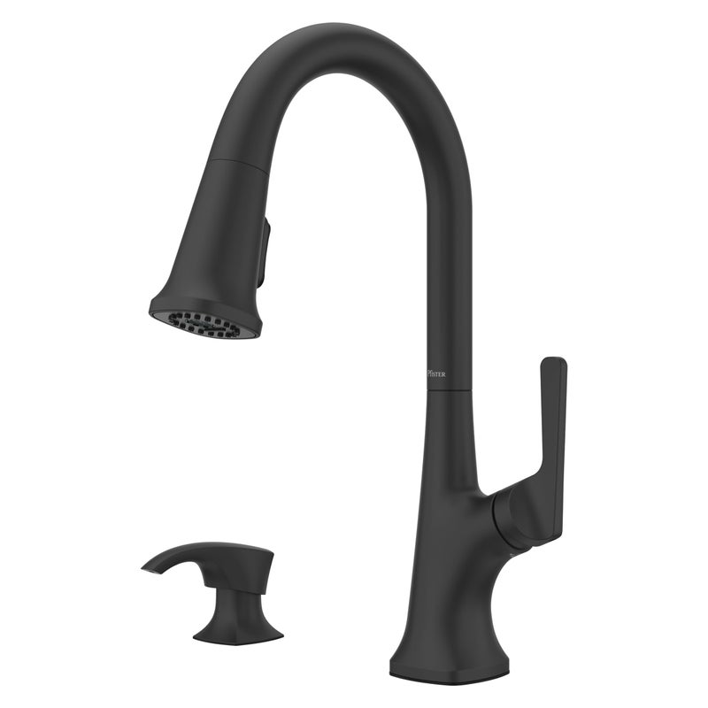 Pfister Ridgeline Kitchen Faucet with Pull Down Sprayer and Soap Dispenser Single Handle High Arc NSF Certified Spot Defense Matte Black Finish F5297RGSDB - Image 2