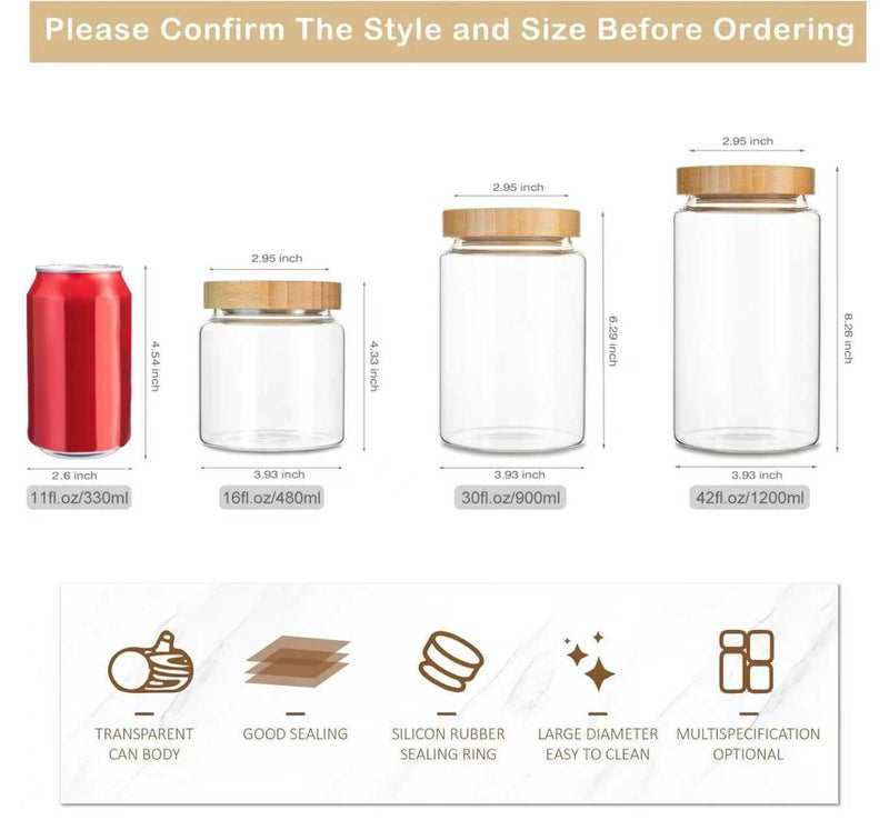 MOLADRI 900ML/30Oz Clear Cute Glass Storage Canister Holder with Airtight Bamboo Lid, Modern Decorative Medium Container Jar for Coffee, Spice, Candy, Salt, Cookie, Condiment, Pepper, Sugar - Image 2