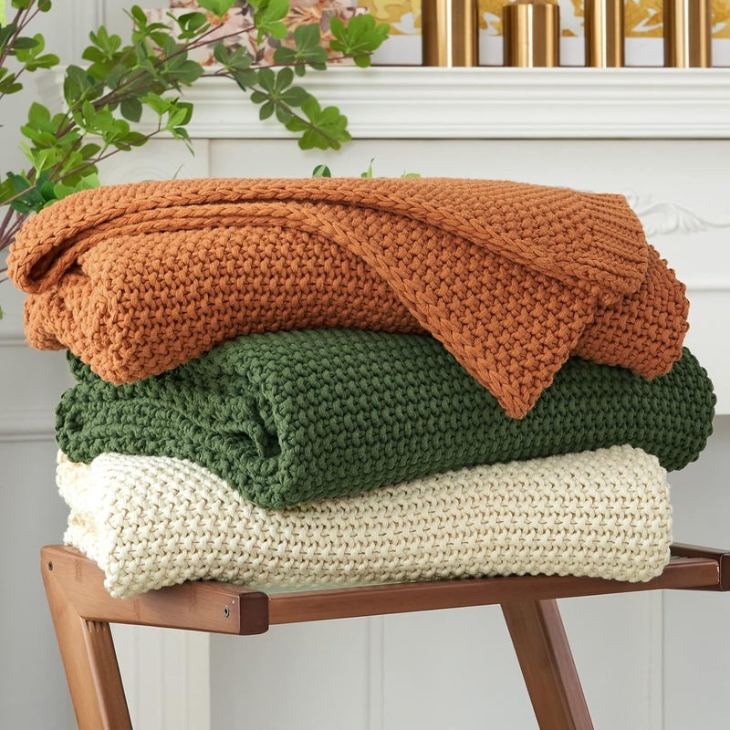 Longhui bedding لحاف منسوج بخيوط سميكة بلون بيج، من مادة القطن العضوي بنسبة 100%، بحجم كبير (60 × 80 إنش). - Image 1