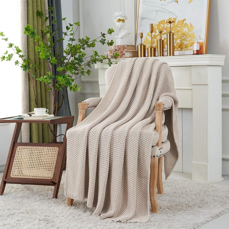 Longhui bedding لحاف منسوج بخيوط سميكة بلون بيج، من مادة القطن العضوي بنسبة 100%، بحجم كبير (60 × 80 إنش). - Image 3
