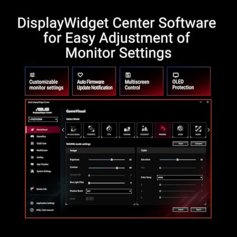 شاشة الألعاب ROG Swift 27 4K QD-OLED PG27UCDM - 240 هرتز، 0.03 مللي ثانية، مبدد حرارة مخصص، مستشعر القرب Neo، متوافق مع G-SYNC، 99 DCI-P3، لون حقيقي 10 بت، DisplayPort 2.1a UHBR20، ضمان لمدة 3 سنوات OLED Care Pro، مستشعر القرب Neo، مبدد حرارة مخصص، DisplayPort 2.1، G-SYNC متوافق، صحيح 10 بت، لأجهزة PS5 وXbox - Image 5