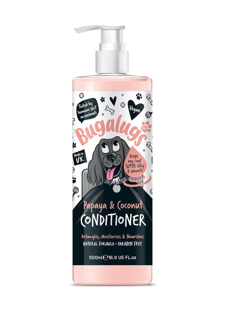 BUGALUGS Dog Conditioner 500ml with Papaya and Coconut dog perfume best grooming Conditioner for dogs puppy and smelly pet that detangles and moisturises use with dog shampoo cologne - Image 1