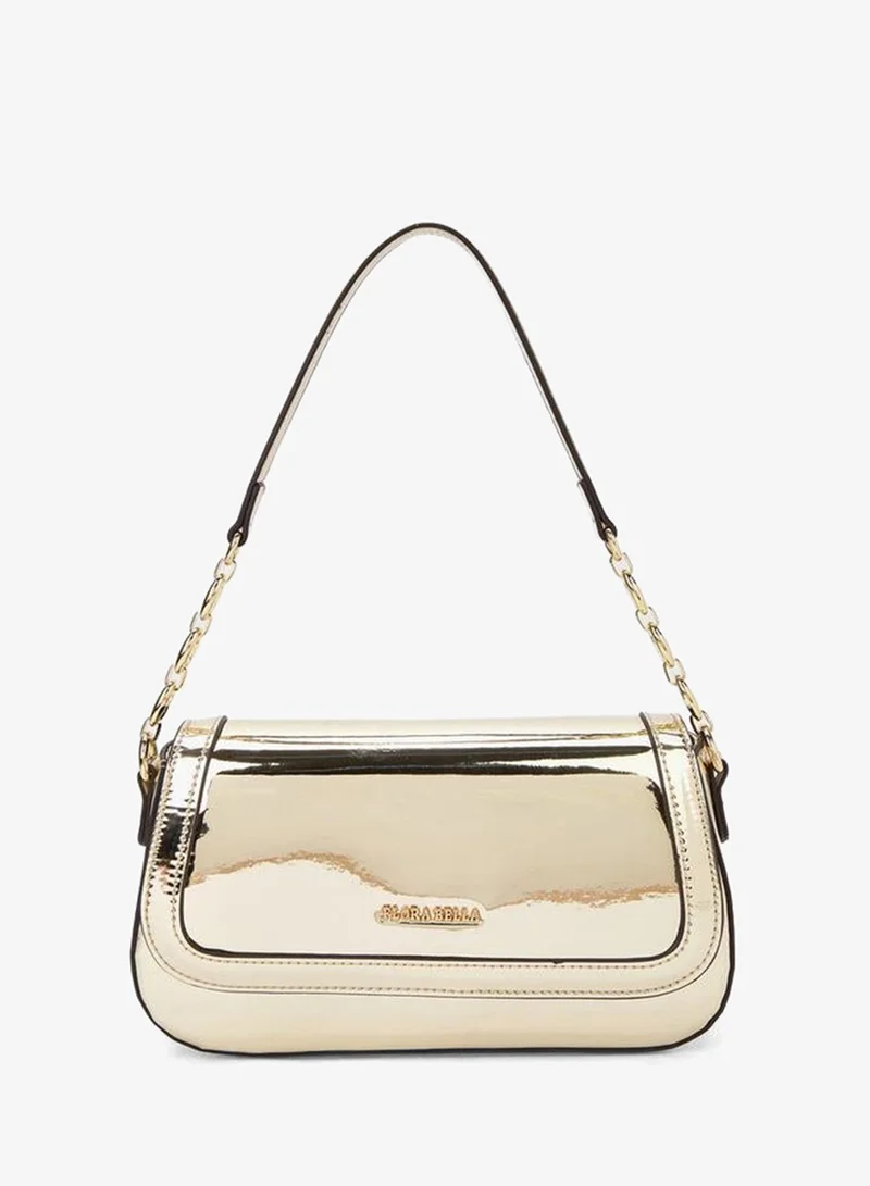 Metallic Shoulder Bag with Flap Closure