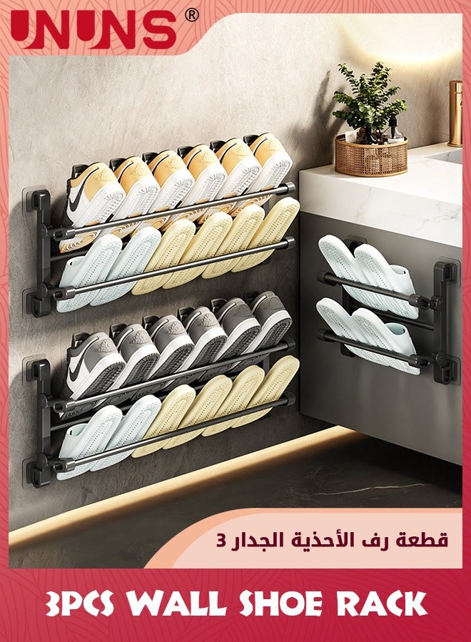 UNUNS Wall Shoe Rack For RV Shoe Storage,3 Pack Wall Mounted Shoe Rack With Sticky Hanging Mounts For Camper,Small Space Door Shoe Holder For Wall Shoe Organization Shelf No Drilling - Image 1