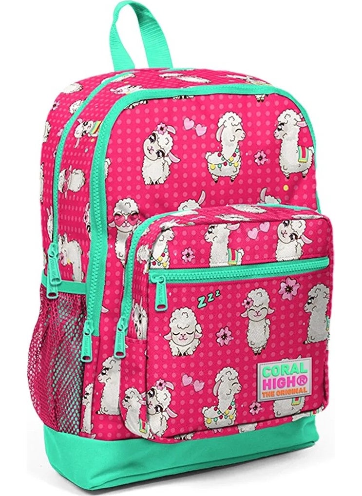 CORAL HIGH - Green Lamb Patterned Nutrition School Bag with Pen Holder - Image 1