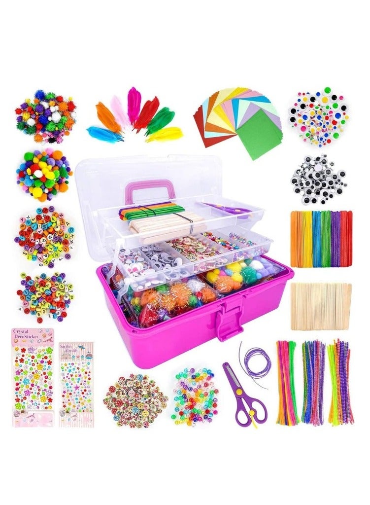 جِيجل جوي 1700pcs لوازم الفن والحرف للأطفال ، مجموعة إمدادات الفنون الحرفية DIY الصغار ، شملت منظفات الأنابيب ، ملصقات ، ريشة ، صندوق تخزين قابلة للطي ، مجموعة حرفية مرحلة ما قبل المدرسة ، لمستلزمات فنية Craft DIY - Image 1