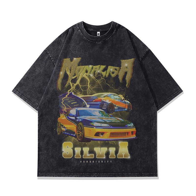 Tkpa Cross-Border Custom Digital Direct Printing Men's Short-Sleeved T-Shirt American Retro Racing Pure Cotton Casual Men and Women - Image 4