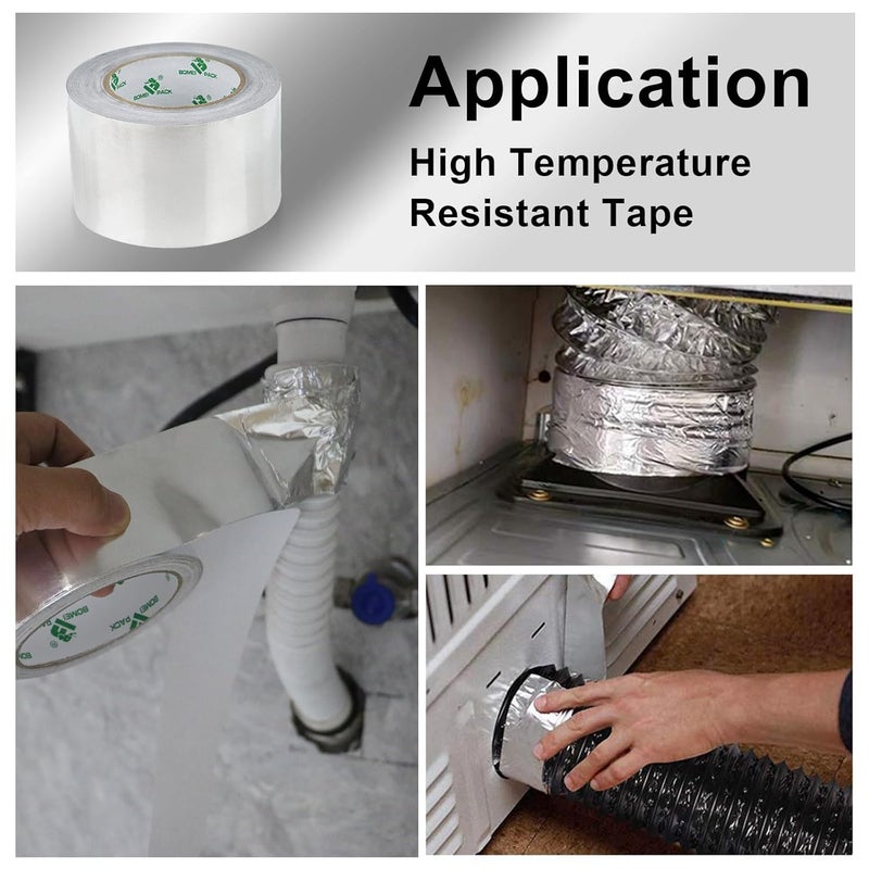 BOMEI PACK Aluminum Foil tape Cold Heat Resistant Foil Tape 75mm x 50m Heating Ventilation HVAC Ducts Fixing Repairing Kitchen Jointing Waterproofs 1 Roll - Image 3