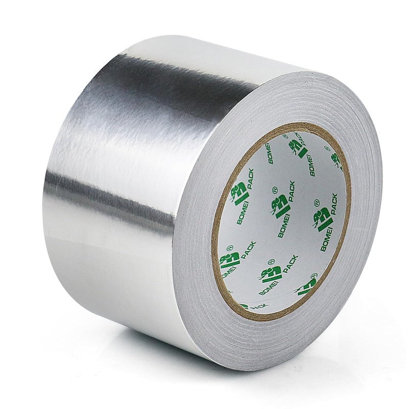 BOMEI PACK Aluminum Foil tape Cold Heat Resistant Foil Tape 75mm x 50m Heating Ventilation HVAC Ducts Fixing Repairing Kitchen Jointing Waterproofs 1 Roll - Image 1