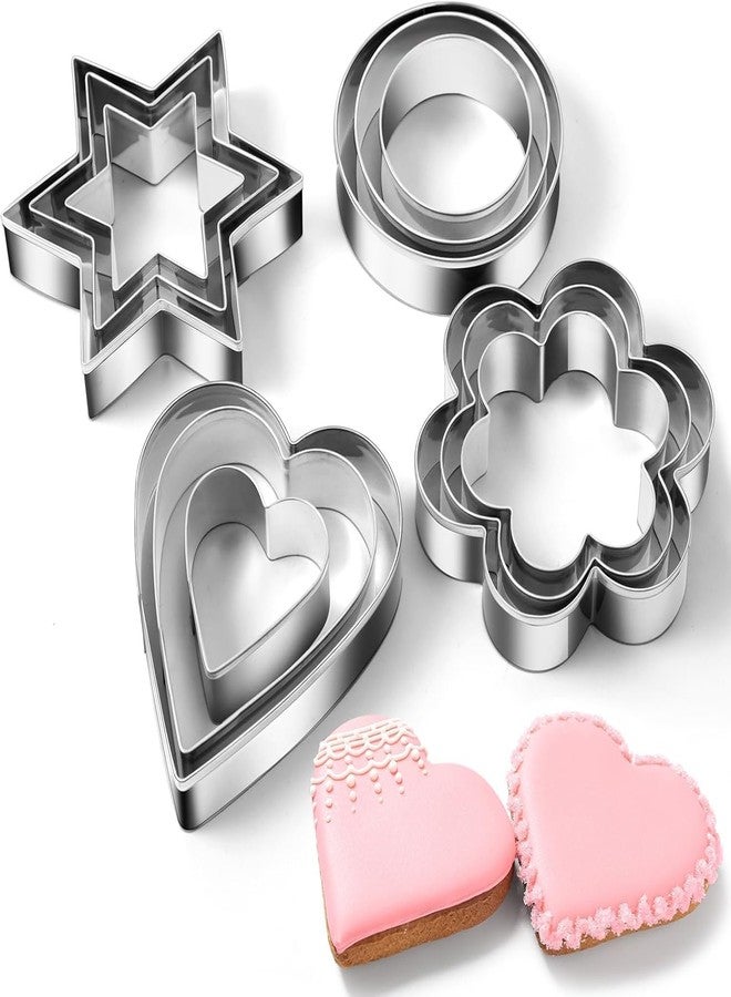 JAY EMPIRE 12 Pcs Cookie Cutters Shapes Baking Set, Heart Flower Round Star Shape Biscuit Stainless Steel Metal Molds Cutters for Kitchen Baking Birthday Christmas Valentine's Day Small Cookie Cutters - Image 1