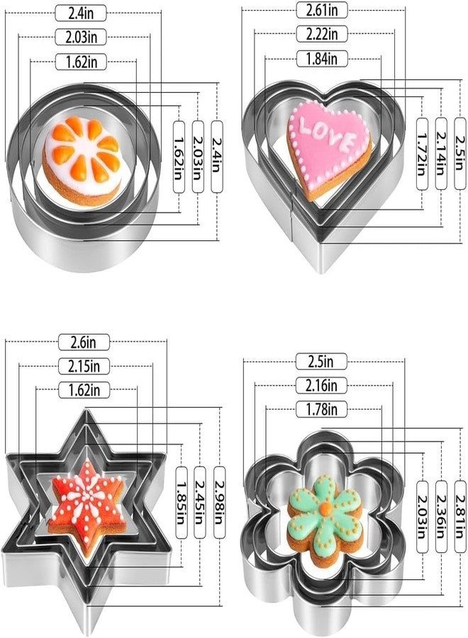 JAY EMPIRE 12 Pcs Cookie Cutters Shapes Baking Set, Heart Flower Round Star Shape Biscuit Stainless Steel Metal Molds Cutters for Kitchen Baking Birthday Christmas Valentine's Day Small Cookie Cutters - Image 3