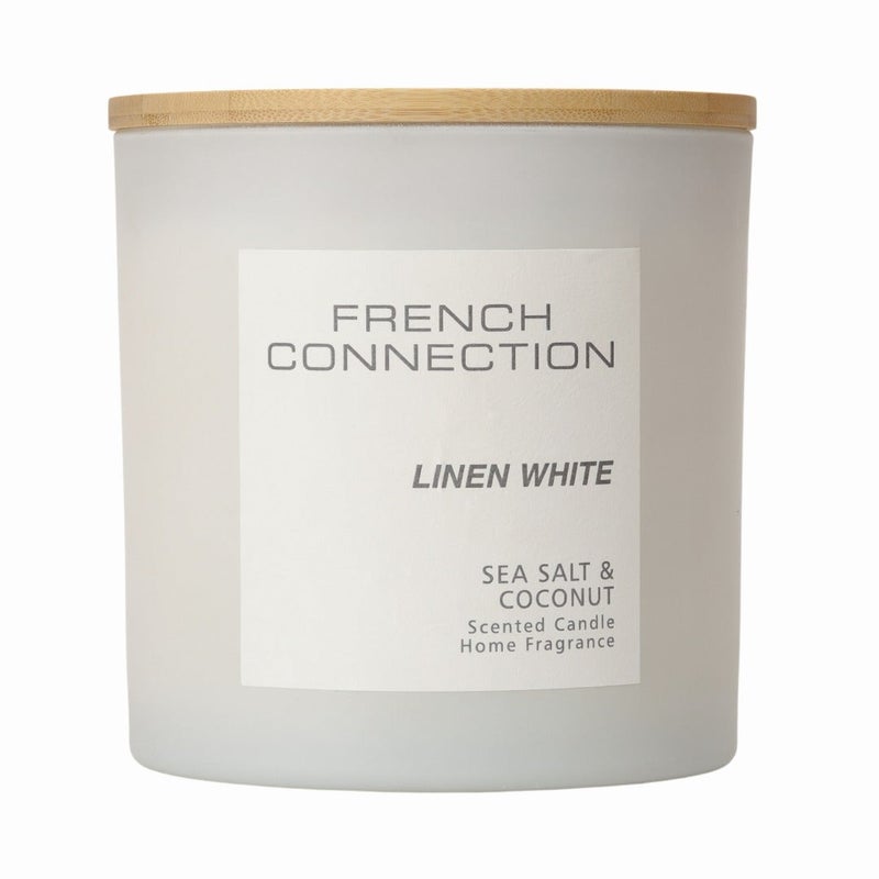 French Connection شمعة جرة معطرة كبيرة، ملح البحر وجوز الهند - 1.5 كجم، شمع زبدة الشيا، 4 فتائل مع غطاء خشبي | وقت الاحتراق - 91 ساعة | مجموعة باستيل | مثالية للهدايا، ديكور المنزل، الحفلات وعطر الغرف | مثالية لديكور غرفة المعيشة والمكتب - Image 2