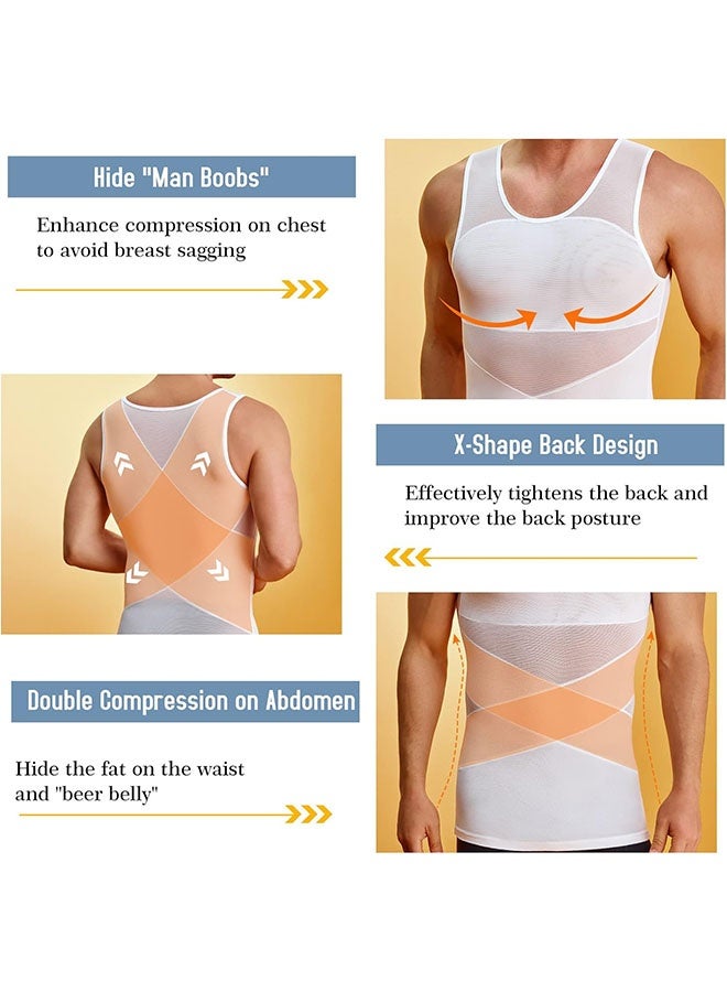 Men's Compression Shapewear Tank Top – Slimming Undershirt Vest for Chest and Tummy Control, Sleeveless Body Shaper (White) - Image 4