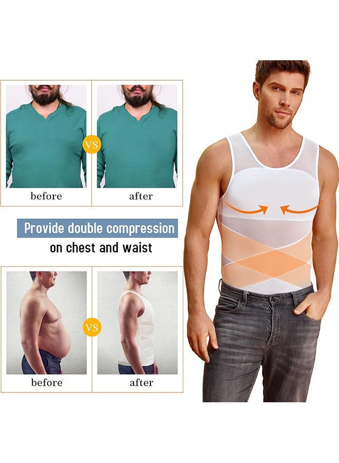 Men's Compression Shapewear Tank Top – Slimming Undershirt Vest for Chest and Tummy Control, Sleeveless Body Shaper (White) - Image 5