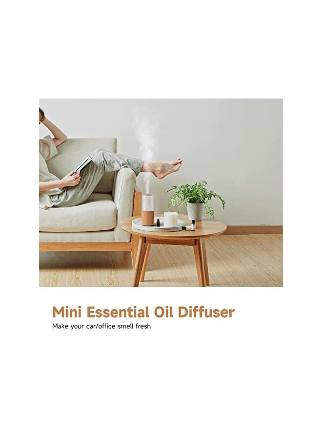Mini Essential Oil Diffuser Aroma Cool Mist Humidifier for Car Office Sleep Travel, Ultrasonic Aromatherapy Diffuser with Warm Night Light, Ultra Quiet/Auto Shutoff/USB Powered