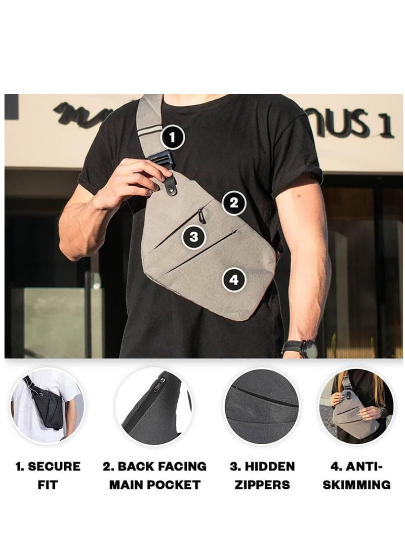 SYOSI Crossbody Sling Bag, Body Chest Shoulder Bag for Men Women Casual Shoulder Backpack Bag, Anti-Theft Chest Casual Travel Daypack with Hidden Zipper, Slim Sling Bag for Men Women (Gray) - Image 4