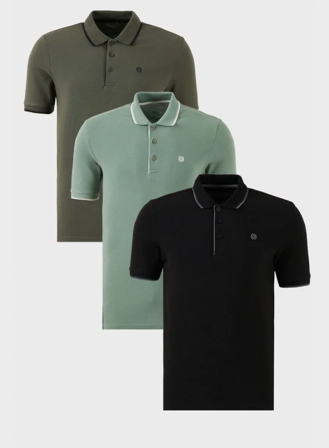 Buratti  Buratti Cotton Slim Fit Striped Detail Buttoned Polo Collar 3-Pack Men's T-Shirt 5902118S3 for Men | Best Price UAE