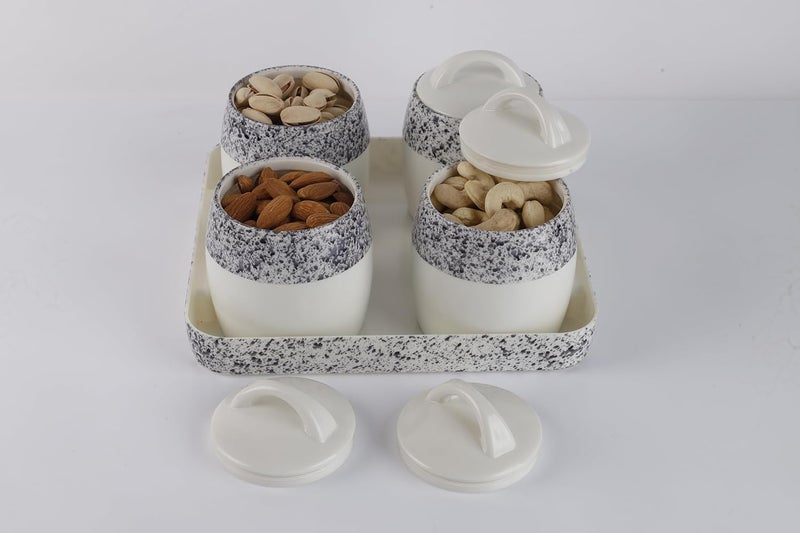 Nabhya Plastic 4pc Set Round Shape Dry Fruit Gifting Storage Container Jar Box With Serving Tray For Serving Sweets, Chocolates (Black, Pack of 4) - Image 2