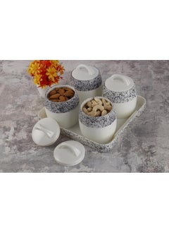 Nabhya Nabhya Plastic 4pc Set Round Shape Dry Fruit Gifting Storage Container Jar Box With Serving Tray For Serving Sweets, Chocolates (Black, Pack of 4)  - Image 1
