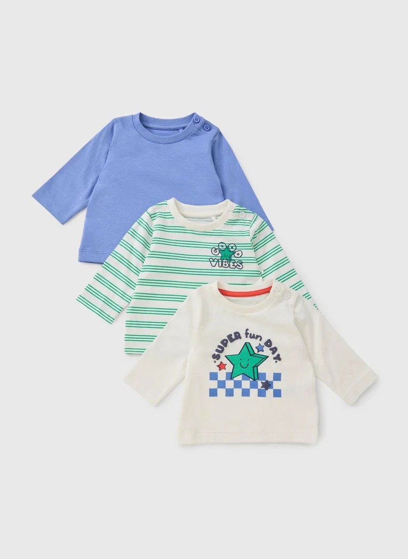 Matalan 3 Pack Baby Cream Star Tops