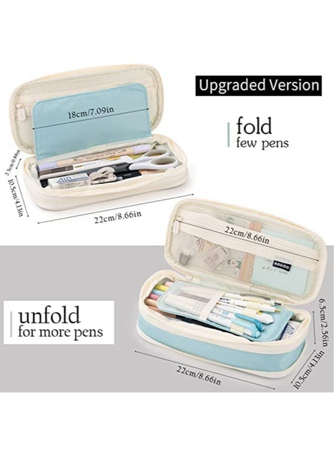 Loquat Big Capacity Pencil Case Large Pencil Pouch Stationery Pen Bag for Teen Girls (Light beige-blue) - Image 5