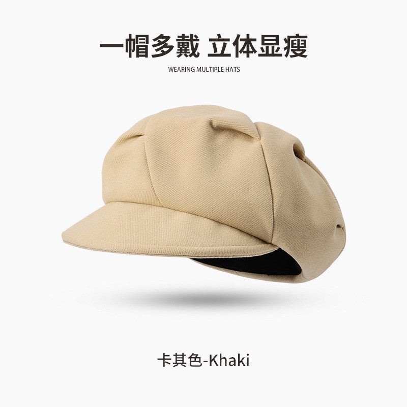 New autumn and winter beret womens wool fashion all-match Japanese painter hat windproof warm cloud hat DMZ102[retro] DMZ98; khaka [retro] DMZ98; khaka