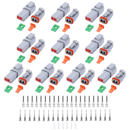 Cedolio 86 PCS Deutsch DT Grey 2 Pin Connectors 10 Set, Waterproof Electrical Wire Connector with Stamped Contacts and Seal Plug for Truck, Off-Road Vehicles, Construction, Marine, Motorcycle Wiring - Image 1