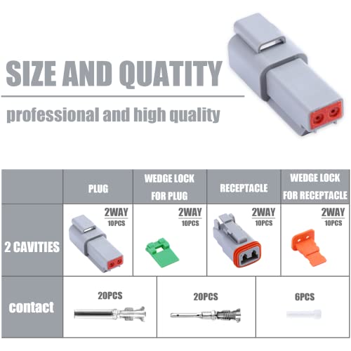 Cedolio 86 PCS Deutsch DT Grey 2 Pin Connectors 10 Set, Waterproof Electrical Wire Connector with Stamped Contacts and Seal Plug for Truck, Off-Road Vehicles, Construction, Marine, Motorcycle Wiring - Image 2