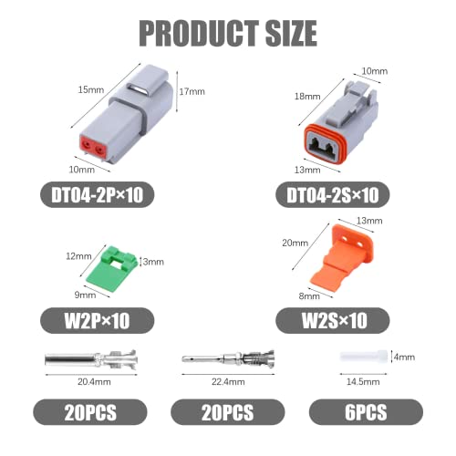 Cedolio 86 PCS Deutsch DT Grey 2 Pin Connectors 10 Set, Waterproof Electrical Wire Connector with Stamped Contacts and Seal Plug for Truck, Off-Road Vehicles, Construction, Marine, Motorcycle Wiring - Image 3