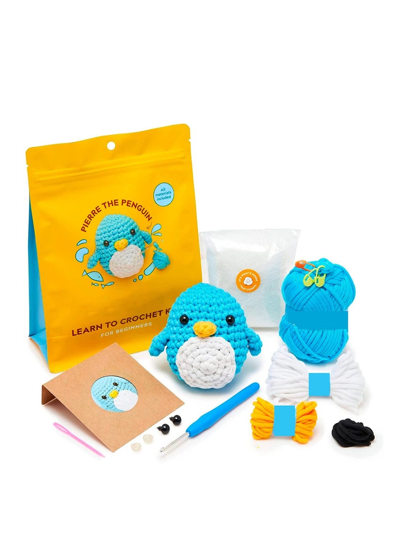 Generic Fun Penguin Crochet Kit for Beginners, Complete with Yarn, Eyes, Stuffing, Hook and Video Tutorials, Ideal Birthday Gift for Kids - Image 1