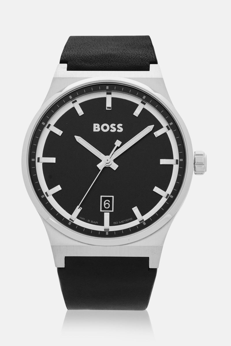 BOSS Men 1514075 Analog Leather Watch 41 cm, Black  - Image 1