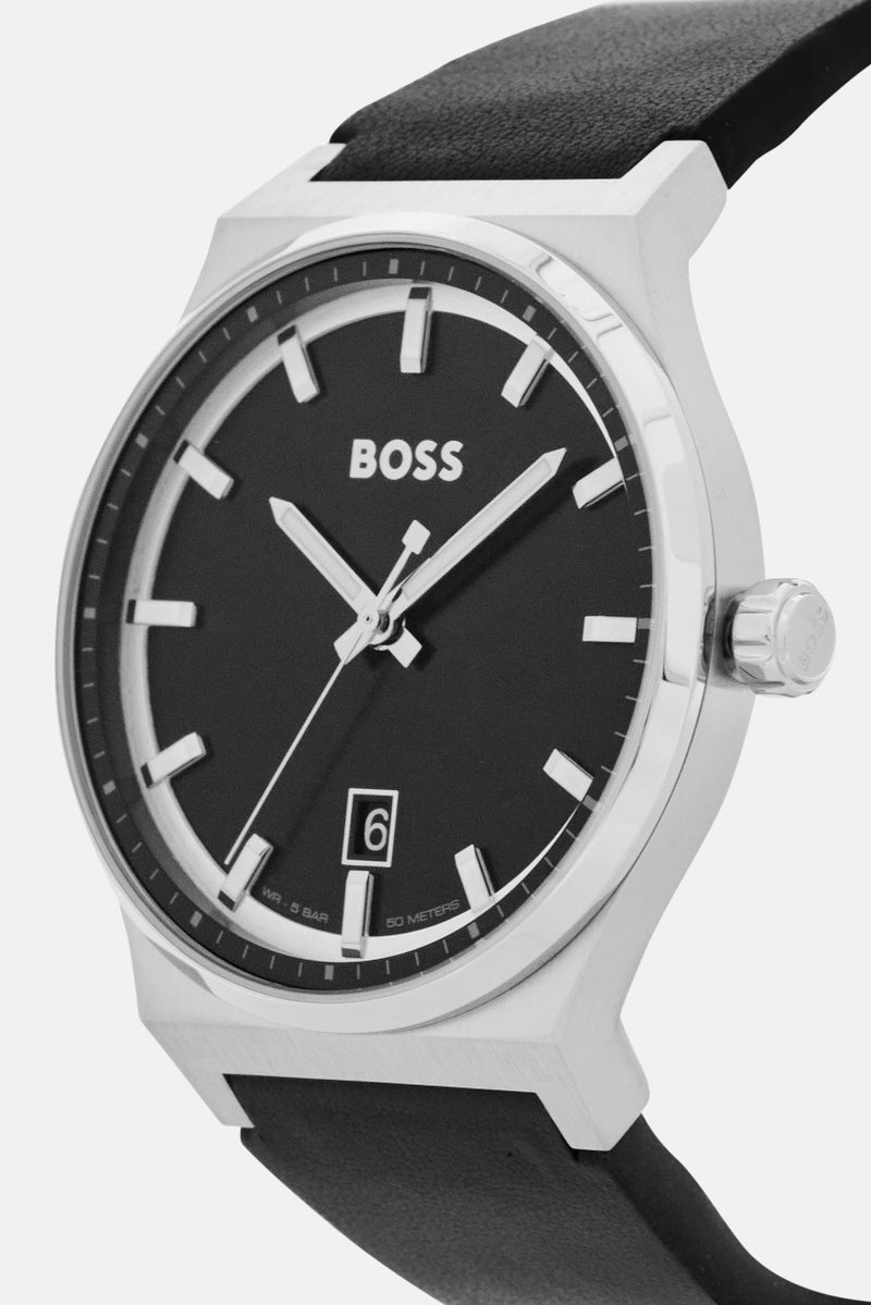 BOSS Men 1514075 Analog Leather Watch 41 cm, Black  - Image 3