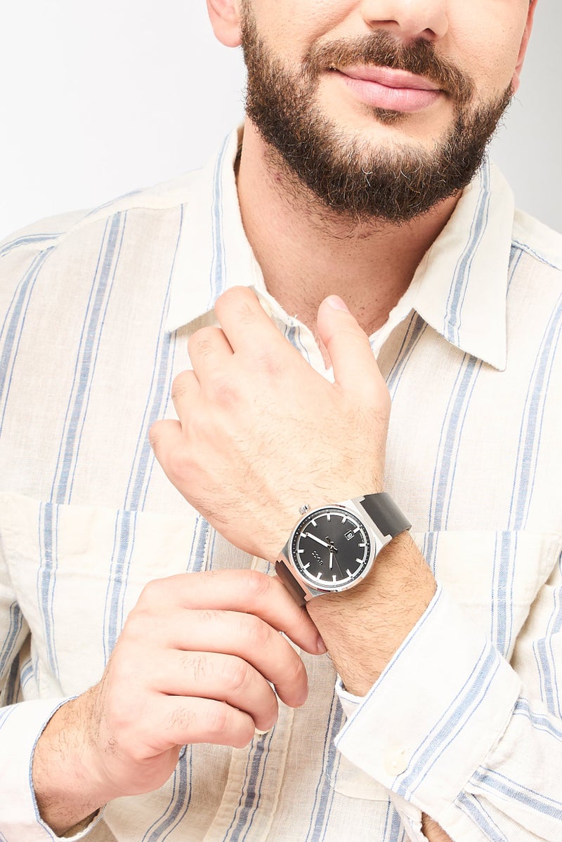 BOSS Men 1514075 Analog Leather Watch 41 cm, Black  - Image 2