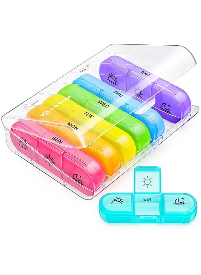 Weekly Pill Organizer 3 Times A Day ,Portable 7 Day Pill Box Case with Large Separate Compartments to Hold Medication, Vitamins, Fish Oil and Supplements（transparent） - Image 1