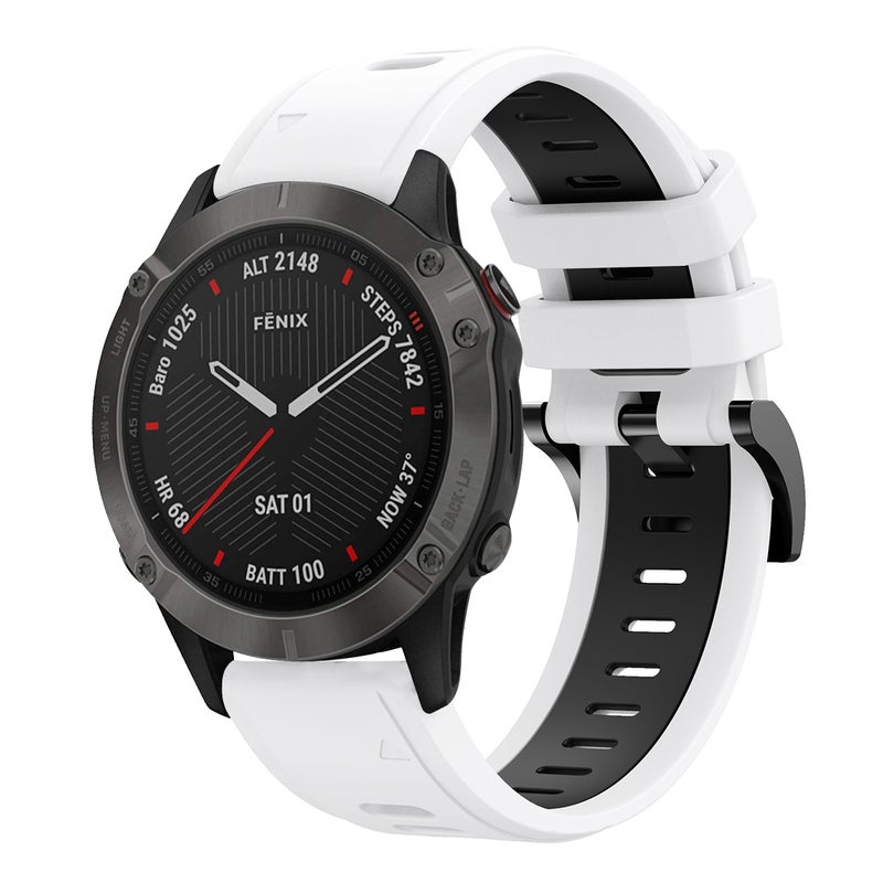 S-TOP For Garmin Fenix 6 Sapphire GPS 22mm Two-Color Sports Silicone Watch Band(White+Black) - Image 1