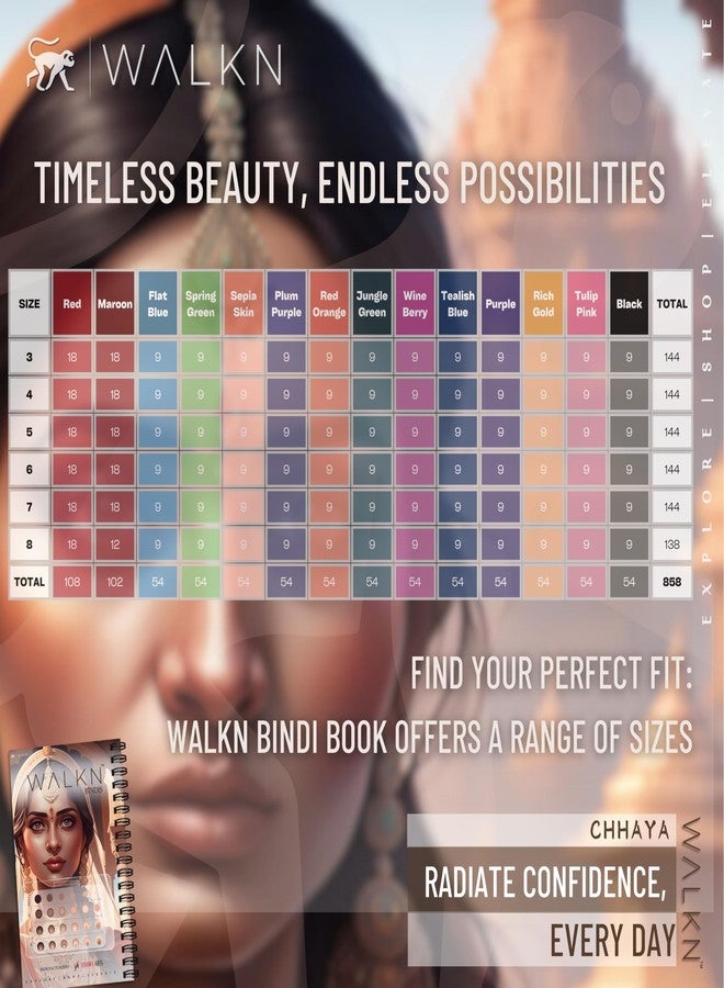 WALKN - EXPLORE | SHOP | ELEVATE Walkn CHHAYA: Your Pocket-Sized Collection of 858 Bindis (Bindiya, Kumkum) for Festivals, Weddings | Simple Plain Round Multicolour Self-Adhesive Sticker Spiral Bindi Booklet for Women (CHHAYA) - Image 5
