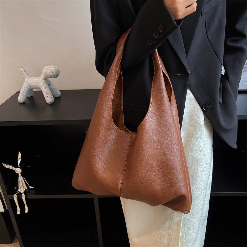 Large Capacity Bag Women'S 2022 New Fashionable Soft Texture Retro Simple Shoulder Student Underarm Bag Tote Bag - Image 3