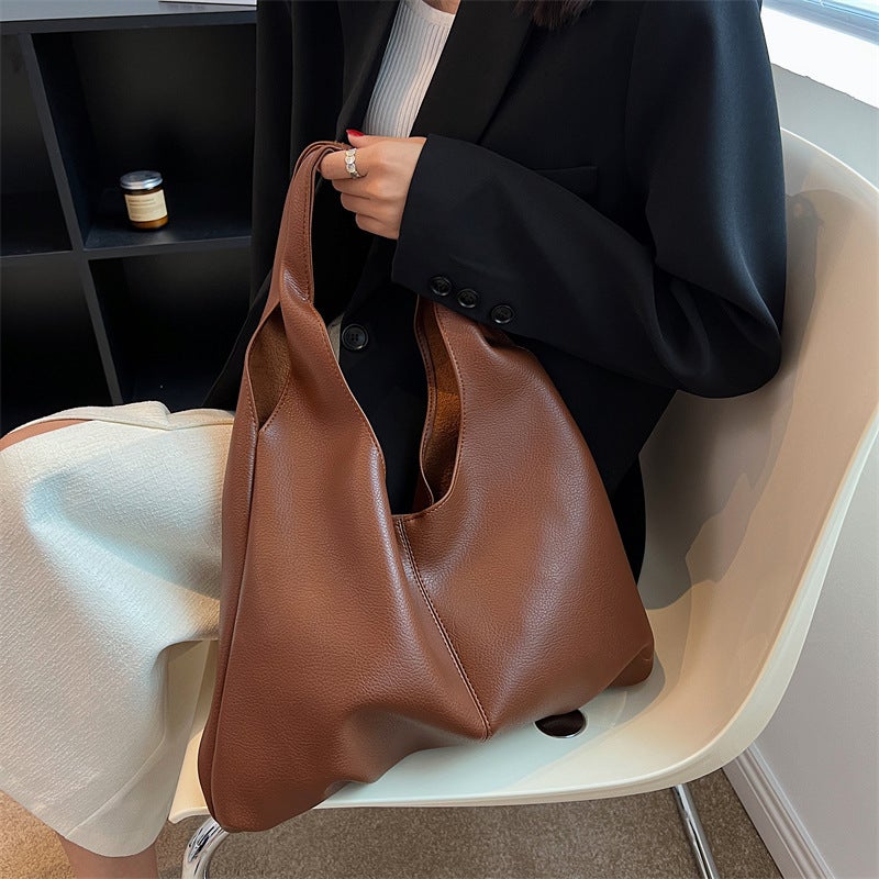 Large Capacity Bag Women'S 2022 New Fashionable Soft Texture Retro Simple Shoulder Student Underarm Bag Tote Bag - Image 2